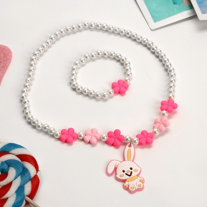 Набор детский «Выбражулька» 2 предмета: кулон, браслет, зайчик, цветной Набор детский «Выбражулька» 2 предмета: кулон, браслет, зайчик, цветной