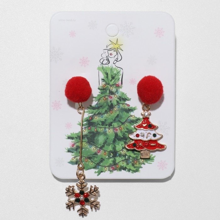Новый год! Серьги «Новогодние пушистые» елка и снежинка, цветные Новый год! Серьги «Новогодние пушистые» елка и снежинка, цветные