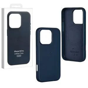 Чехол для iPhone 16 Pro Leather Case 100% ORG (MagSafe) c LOGO Blue