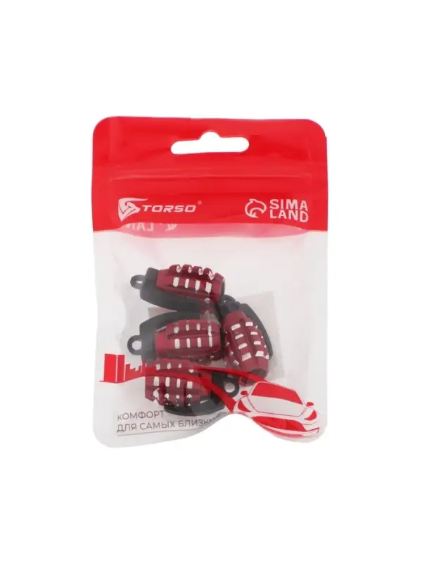 Колпачок на вентиль TORSO, граната, красный, набор 4 шт.