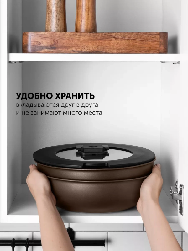 Набор сковород EasyKeep-9D из 9 предметов со съемной ручкой