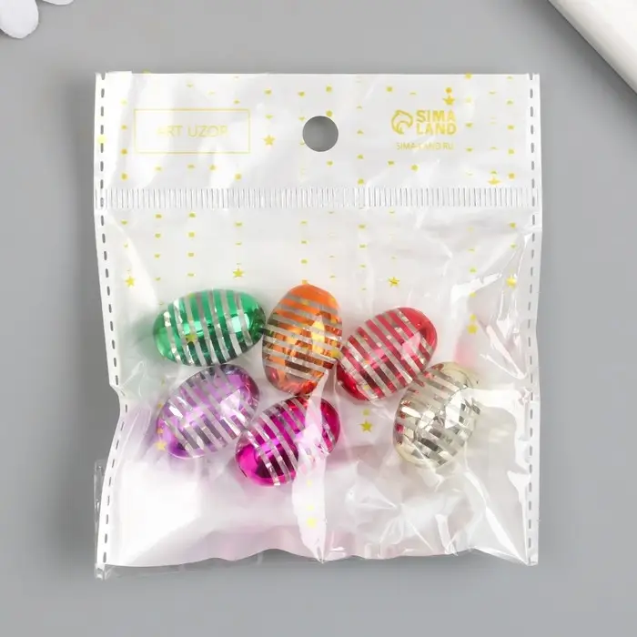 Бусина для творчества пластик "Овальная" МИКС металлик 1,4х1,7х2,4 см