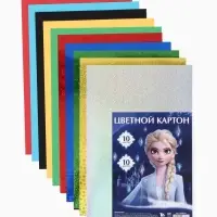 Цветной картон с голографией, А4, 10 листов, 10 цветов, немелованный, двусторонний, в папке, 250 г/м&sup2;, &laquo;Сестры&raquo;