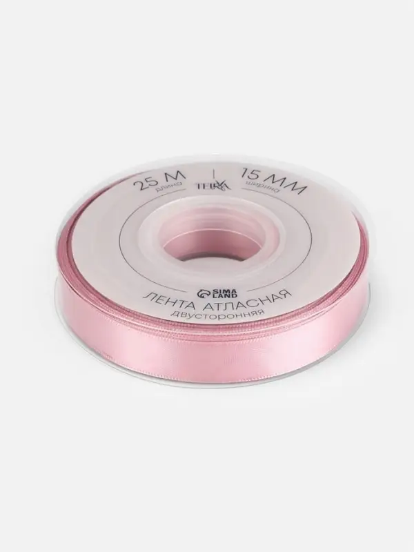 Лента атласная TEIRA, двухсторонняя, 15 мм, 25&plusmn;1 м, розовая №158