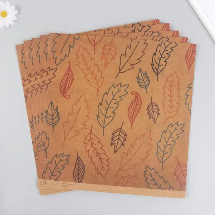 Бумага для скрапбукинга крафт "Листья" плотность 180 гр 30,5х32 см