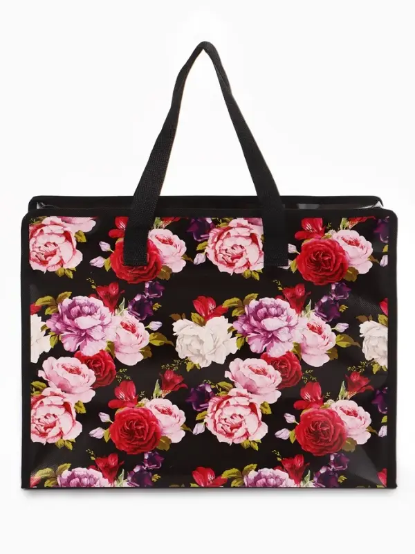 Сумка Цветы, 40*15*30, отдел на молнии, черный