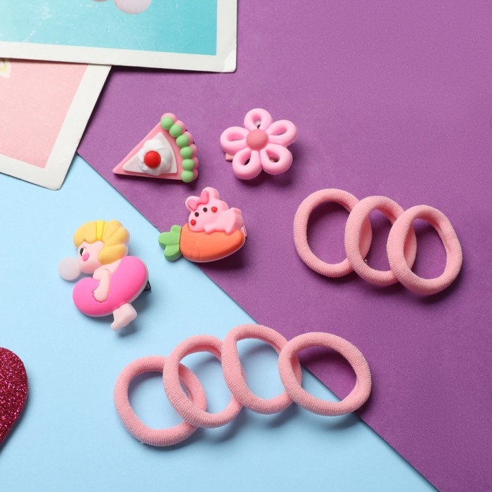 Набор для волос Набор для волос "Выбражулька" (10 резинок,4 зажима) пупсик, розовый