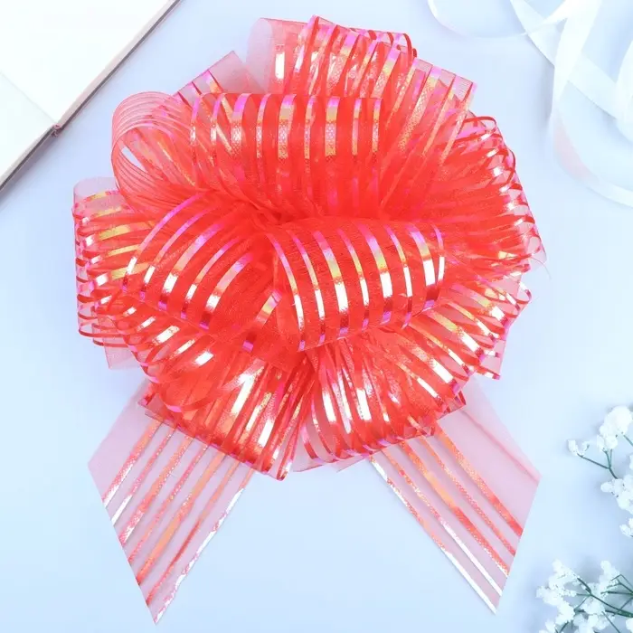 Подарочный бант - шар №10 &laquo;Полоски&raquo;, красный, для упаковки подарков