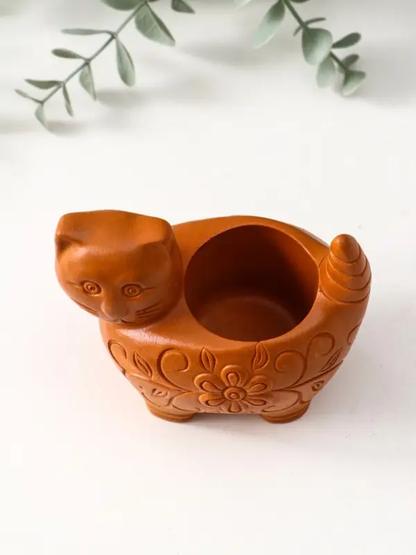 Подсвечник «Кошка с орнаментом», 8.5×9.5×6.5 см, красная глина