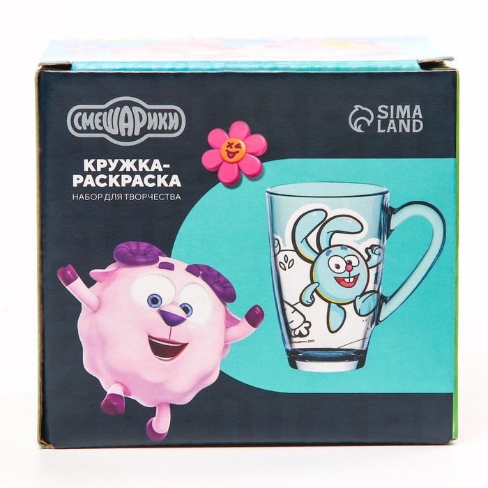 Роспись стеклянной кружки, 300 мл  Роспись стеклянной кружки, 300 мл "Нюша и Крош", Смешарики