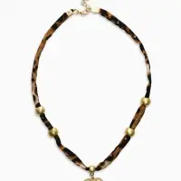 Колье "Новый стиль" сердечко, леопард, в золоте 40+удл