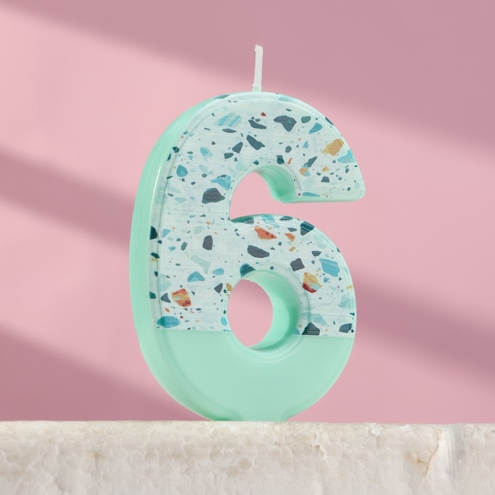 Свеча для торта "Мозайка", цифра "6", голубой
