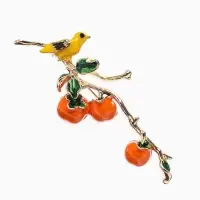 Брошь &laquo;Птица на ветке&raquo; хурма, цвет оранжевый в золоте