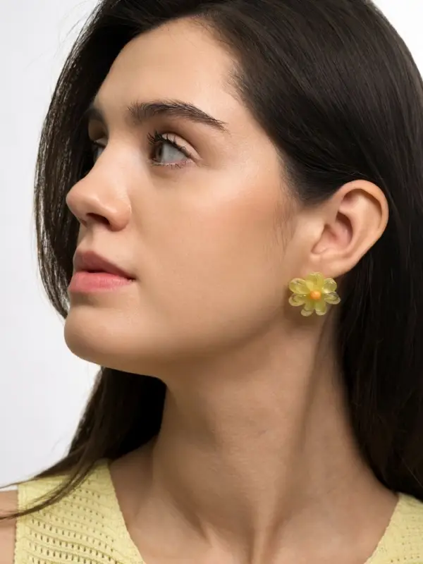 Серьги пластик &laquo;Цветочек летний&raquo;, с блёсткой, жёлтые