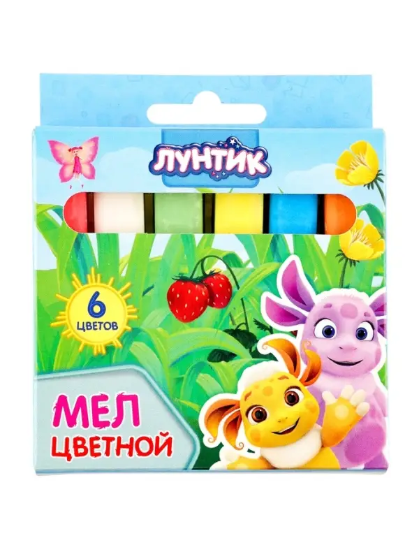 Мел цветной  Мел цветной "Лунтик" 6 шт, 1,2х1,2 см с европодвесом 76998