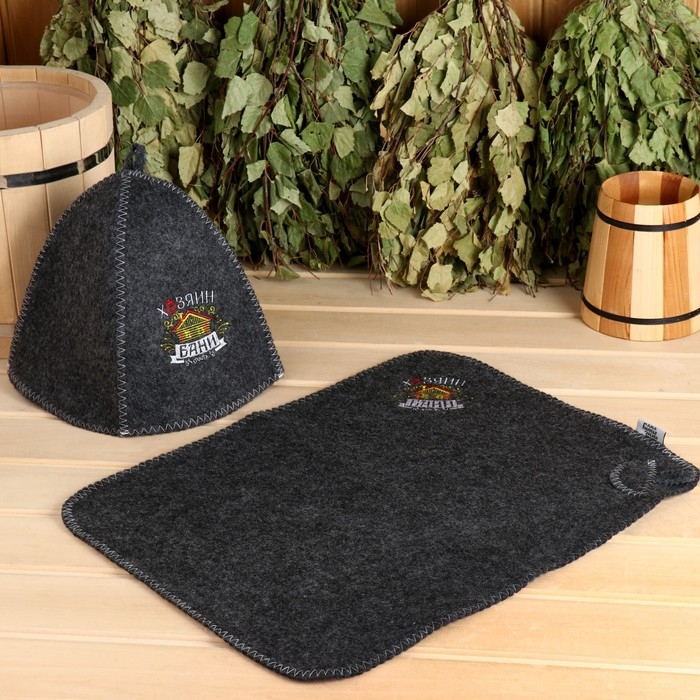 Набор банный: шапка и коврик  "Хозяин бани" в пакете