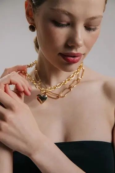 Цепь многослойная &laquo;Железное сердце&raquo;, 2 яруса, L=32 и 40 см, цвет золото