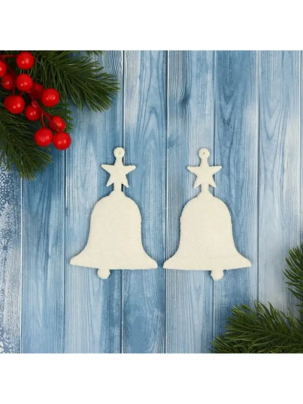 Ёлочные игрушки 2 шт. &laquo;Зимнее волшебство. Колокольчик люкс&raquo; пластик, 6&times;10 см, белый