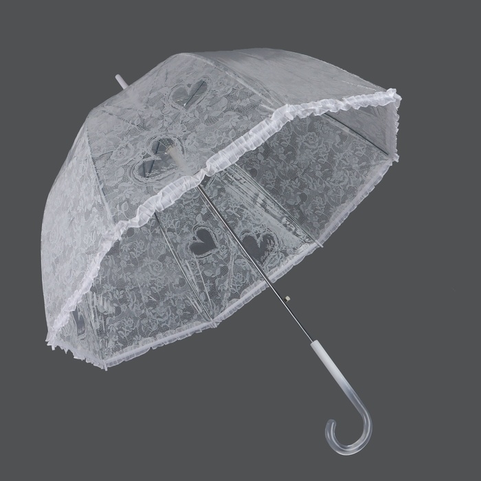 Зонт - трость полуавтоматический «Кружево», 8 спиц, R = 40/58 см, D = 116 см, цвет белый/прозрачный Зонт - трость полуавтоматический «Кружево», 8 спиц, R = 40/58 см, D = 116 см, цвет белый/прозрачный