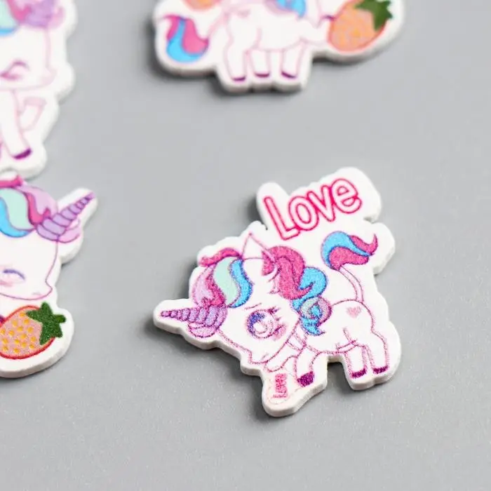 Декор для творчества дерево  Декор для творчества дерево "Единороги и радуга" набор 10 шт 2,2х2,4 см