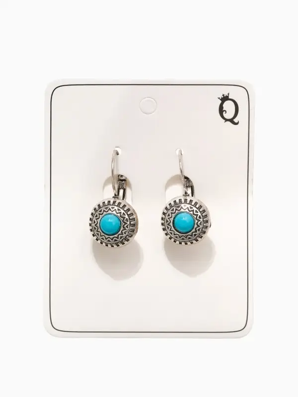 Серьги &laquo;Этника&raquo;, круг в узорах, голубые в чернёном серебре