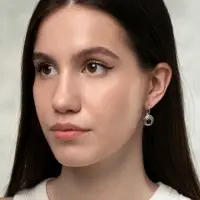 Серьги под натуральный камень &laquo;Этника&raquo;, круг в узорах, чёрные в чернёном серебре