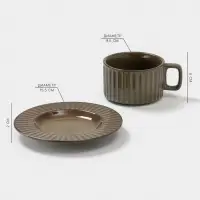 Чайная пара &laquo;Винтаж&raquo;, чашка 250 мл, блюдце d=15.5 см, керамика, зелёная