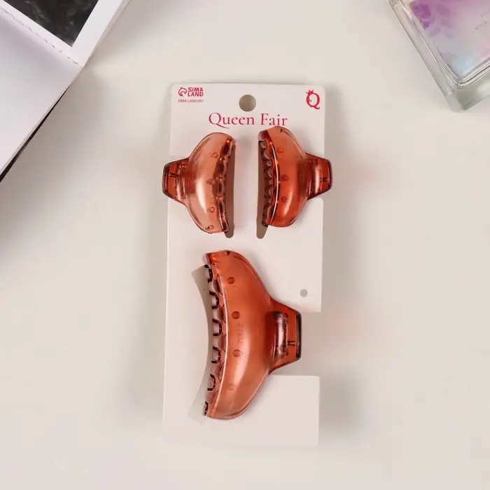 Крабики для волос QF &laquo;Флориана&raquo;, набор 3 шт., дуга, 6.5 и 4 см, коричневые