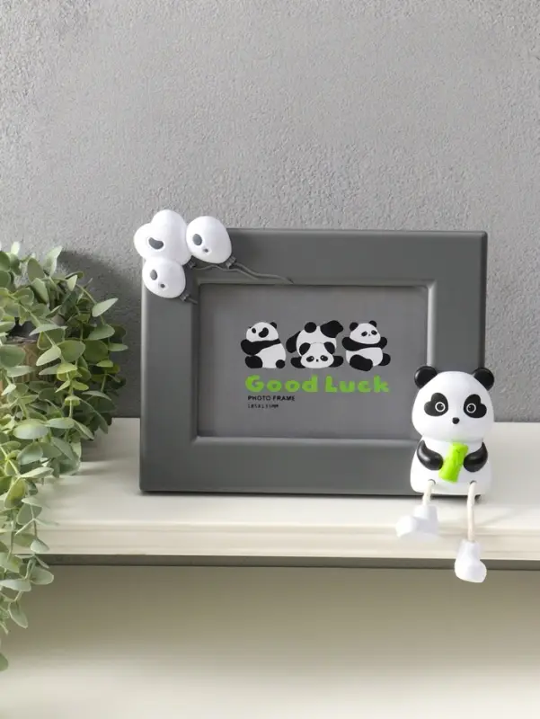 Фоторамка пластик 13х18 см "Пандочка с бамбуком" серый, горизонталь 3,5х24,5х19 см
