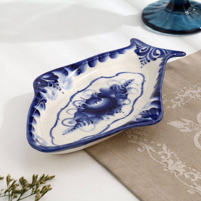 Селедочница  Селедочница "Рыбка", гжель, фарфор, 24х14 см