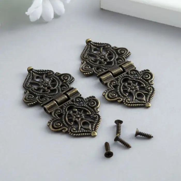 Петля для шкатулки металл Петля для шкатулки металл "Узорная с цветами" бронза + гвозди 5,3х2,8 см