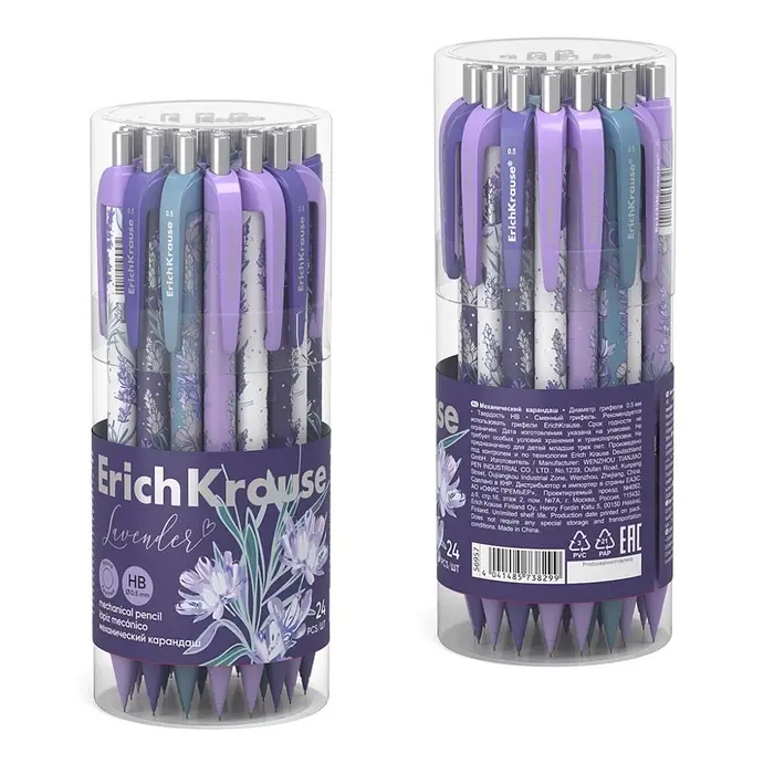 Механический карандаш ErichKrause «Lavender», НВ, 0.5 мм, матовый корпус Soft-Touch, фольгированные элементы, в тубусе, МИКС Механический карандаш ErichKrause «Lavender», НВ, 0.5 мм, матовый корпус Soft-Touch, фольгированные элементы, в тубусе, МИКС