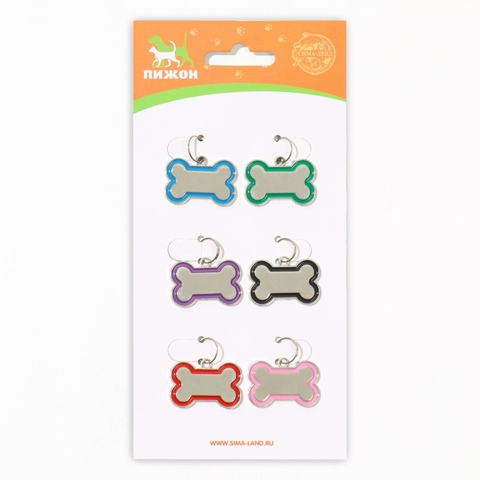 Адресник под гравировку  Адресник под гравировку "Косточка" объёмная, фасовка по 6 шт, 3,2 х 2,3 см, микс цветов