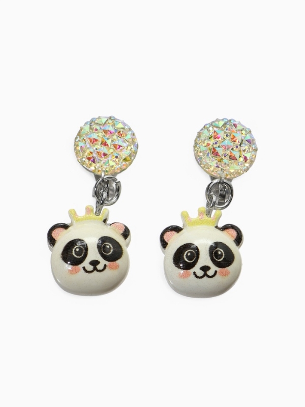 Серьги-клипсы детские  Серьги-клипсы детские "Выбражулька" панда с короной с кругом кристалл, цветные