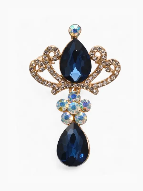 Брошь &laquo;Императрица&raquo;, с подвеской, сине-белая в золоте
