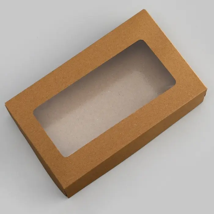 Упаковка для продуктов, крафт с окном, 23×14×6 см, 1.9 л