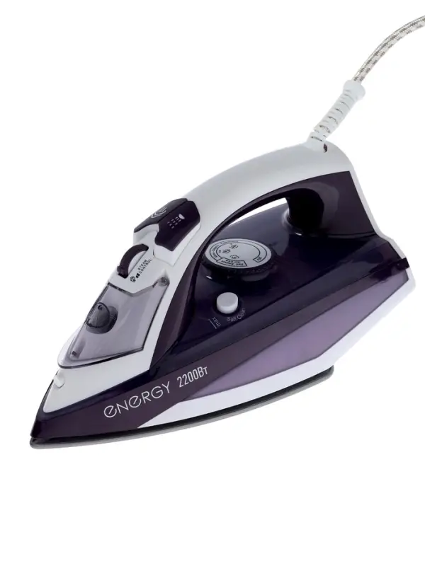 Утюг ENERGY EN-344, 2200 Вт, тефлоновое покрытие, 350 мл, подача пара до 25 г/мин, фиолетовый