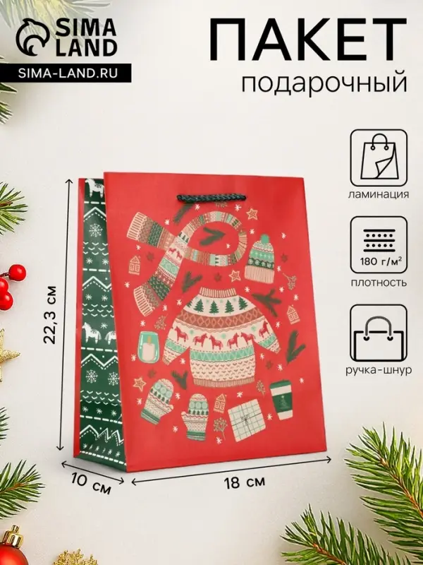 Пакет подарочный новогодний ламинированный, &laquo;Новый год&raquo;, 18&times;10&times;22.3 см