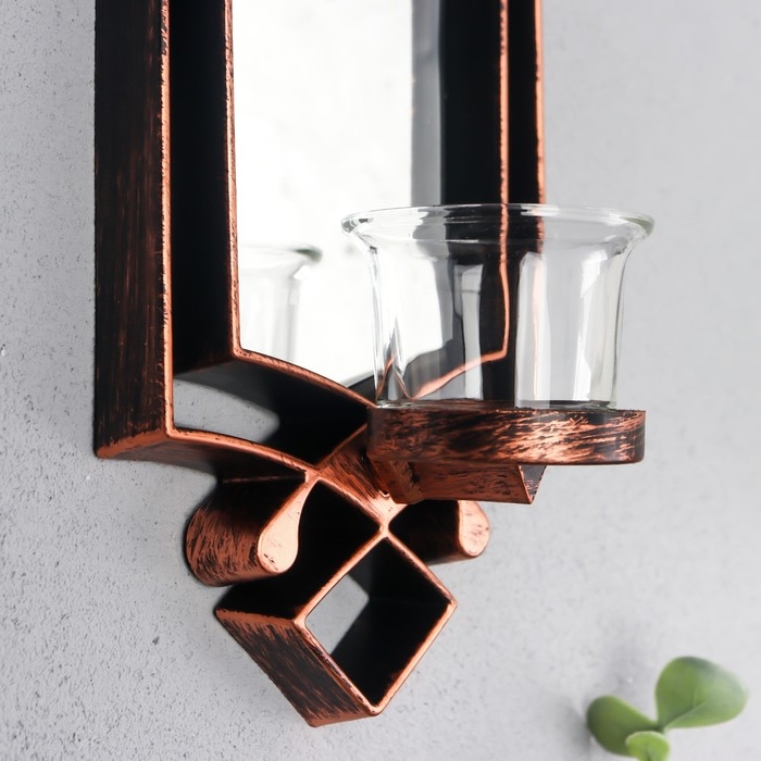 Подсвечник пластик, стекло на 1 свечу Подсвечник пластик, стекло на 1 свечу "Зеркальный свет" н-р 2 шт d-4 см бронза 8х11,5х37 см 906887