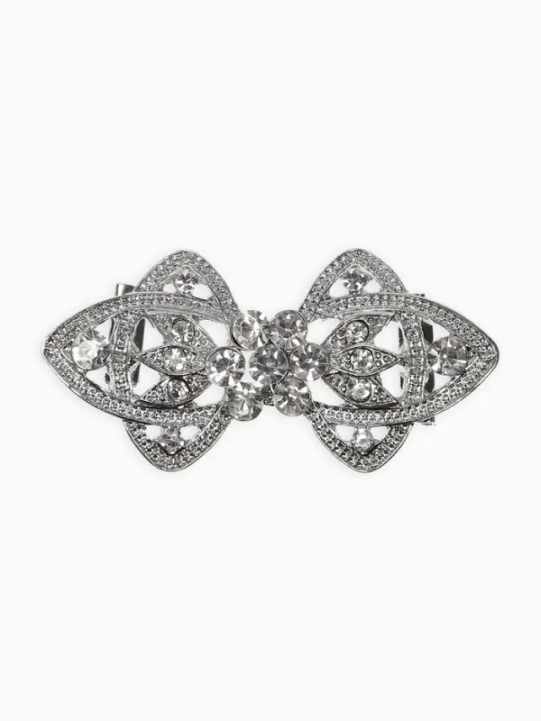 Зажим для кардигана "Ажур", лепестки, цвет белый в серебре