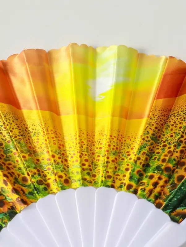 Веер пластик, текстиль Веер пластик, текстиль "Подсолнухи" МИКС широкие лопасти 23 см