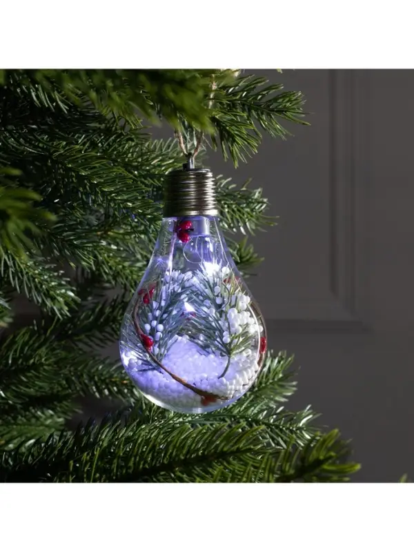 Ёлочный шар &laquo;Ветка ели&raquo;, 5 LED, от батареек, свечение белое