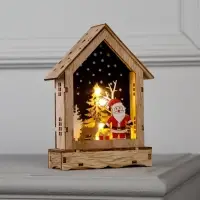 Светодиодная фигура &laquo;Дом с Дедом Морозом&raquo; 12&times;17&times;4 см, дерево, от батареек АААх2, свечение тёплое белое