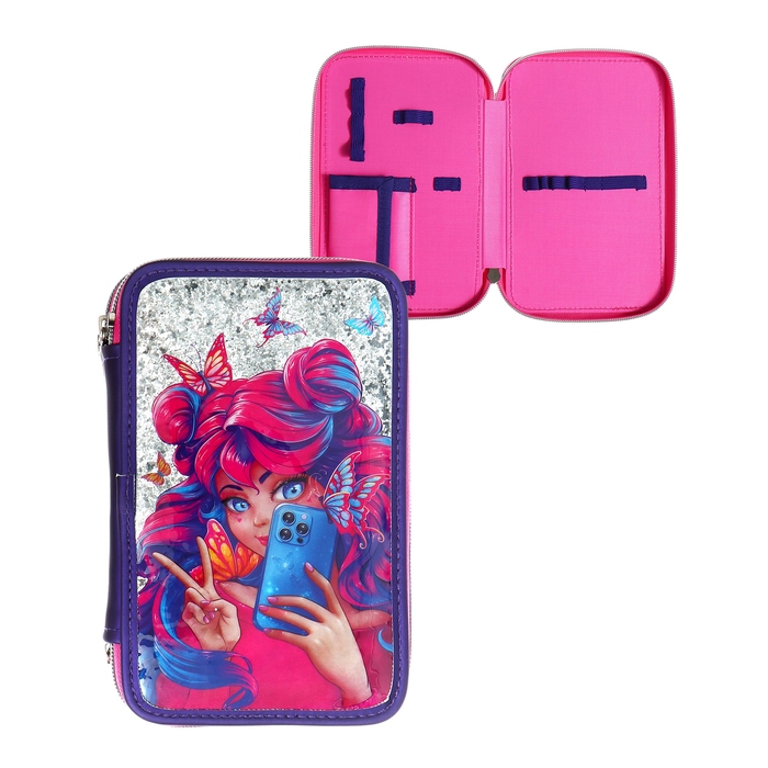 Пенал 2 секции, 130 х 205 мм, искусственная кожа, Феникс Пенал 2 секции, 130 х 205 мм, искусственная кожа, Феникс "Девушка с телефоном"