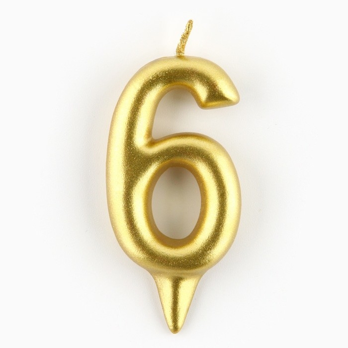 Свеча для торта, цифра «6», золото, 3 х 6 см Свеча для торта, цифра «6», золото, 3 х 6 см