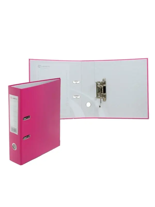 Папка-регистратор А4, 75 мм, ПВХ, тиснение &laquo;лен&raquo;, металлическая окантовка, карман на корешок, собранная, собранная, темно-розовая