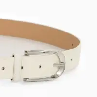 Ремень женский, 110&times;2.8 см, овальная пряжка металл, серебристая, белый