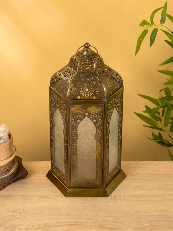 Подсвечник фонарь "Золотое кружево" железо 25х25х43,5 см