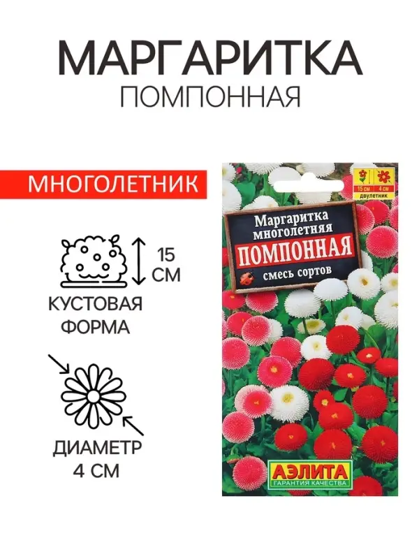 Семена Маргаритка Помпонная, смесь сортов   Дв Ц/П 0,05г