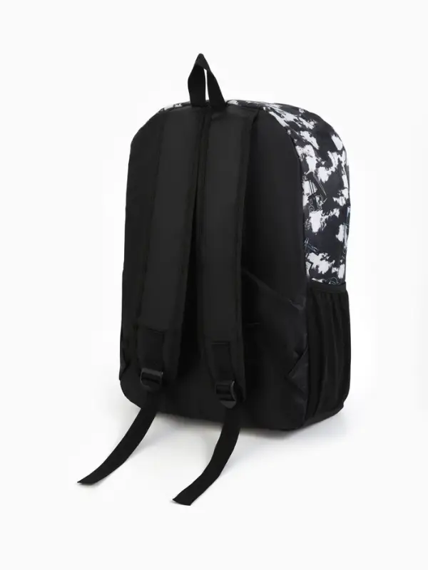 Рюкзак школьный на молнии, с карманами, с принтом, размер 30&times;13&times;42 см, чёрный/белый